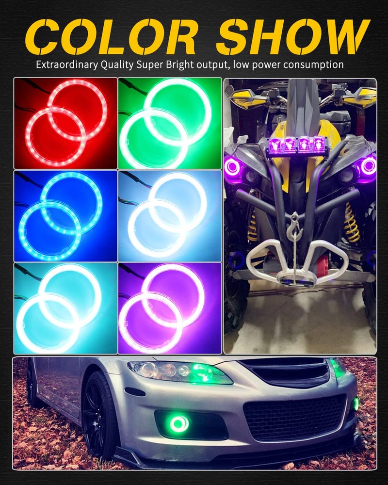 QasimLED 1-pair 70MM 72SMD COB RGB LED Halo Ring Angel Eyes Universal For Motorcycle Car Decorative Light DRL Driving Warning Fog Light with Cover Bluetooth Mobile APP Control 12V DC - Image 5